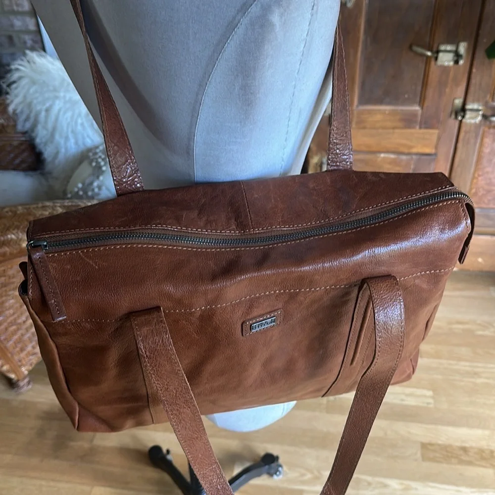 SPIKES & SPARROW COGNAC LEATHER LAPTOP BAG